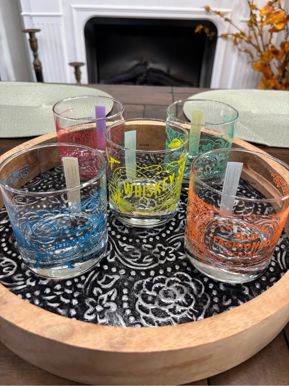 Set of five whiskey history cocktail glasses